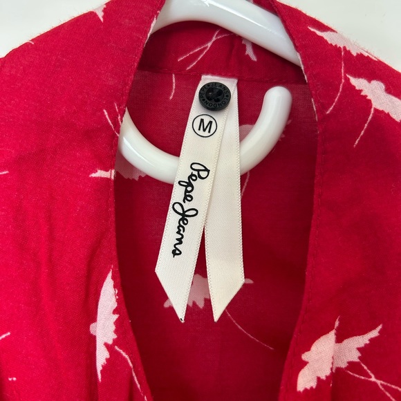 PepeJeans Red Bow Blouse Size Medium NWOT - Picture 3 of 4